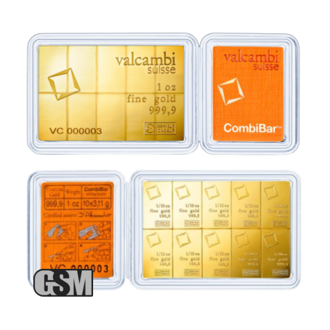 Beautiful 1 oz Valcambi Gold CombiBar 10 x 1/10th Oz Bar in Assay Card
